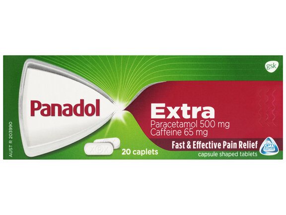 AU Only: Panadol Extra for Pain Relief, Paracetamol & Caffeine - 500mg 20 Caplets