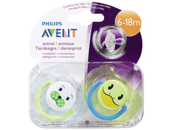 Avent Animal Soft Silicone BPA Free Soother 6-18m 2 Pack