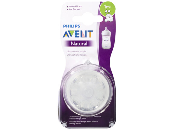 Avent Natural Teat Slow Flow 1m+ 2 Pack