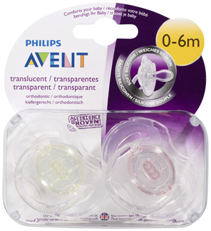 Avent Translucent Soft Silicone BPA Free Soother 0-6m 2 Pack