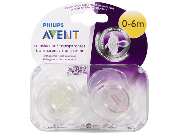 Avent Translucent Soft Silicone BPA Free Soother 0-6m 2 Pack