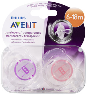 Avent Translucent Soft Silicone BPA Free Soother 6-18m 2 Pack