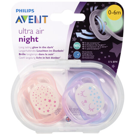 Avent Ultra Air Night BPA Free Soother 0-6m 2 Pack