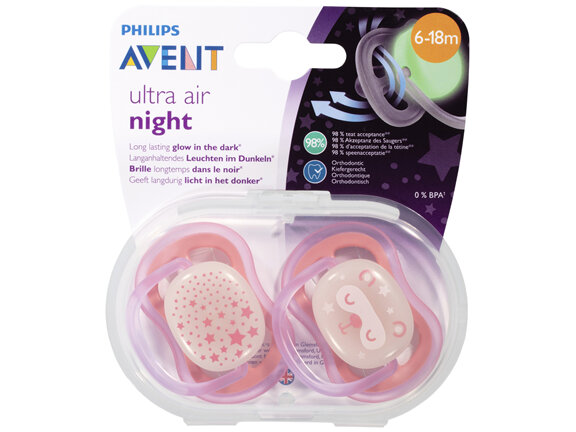 Avent Ultra Air Night BPA Free Soother 6-18m 2 Pack