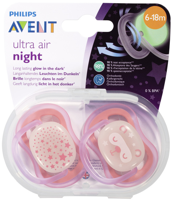 Avent Ultra Air Night BPA Free Soother 6-18m 2 Pack