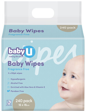 babyU Baby Wipes 240 Pack