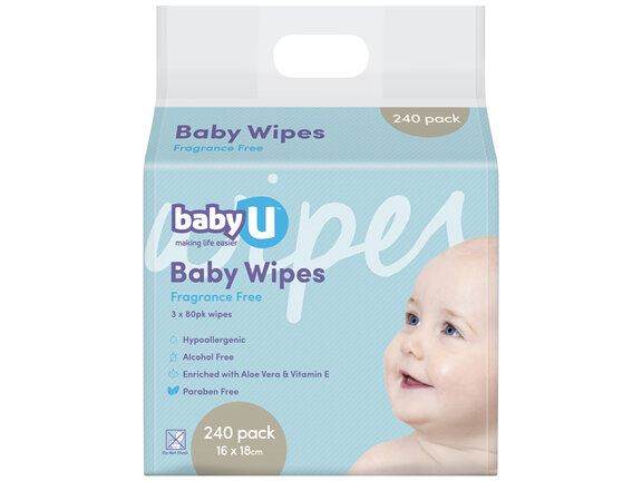 babyU Baby Wipes 240 Pack