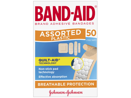 Band-Aid Brand Plastic Strips Assorted Shapes 50 Pack
