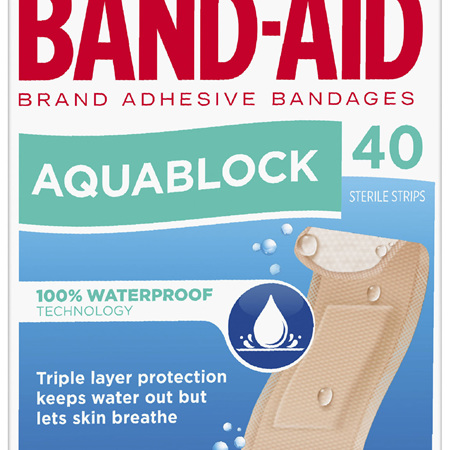 Band-Aid Waterproof Aquablock Sterile Strips 40 Pack