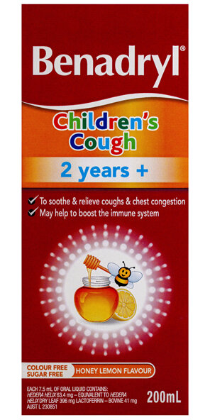 Benadryl Children's Cough Liquid Honey Lemon Flavour 200mL