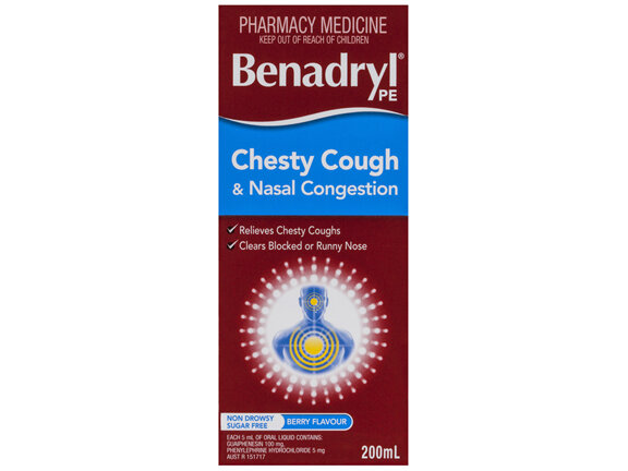 Benadryl PE Chesty Cough & Nasal Congestion Liquid Berry Flavour 200mL