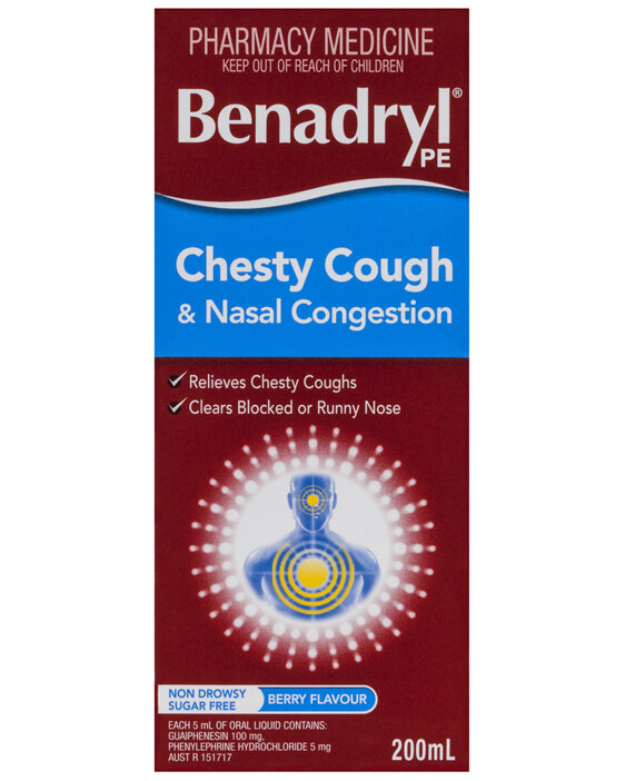 Benadryl PE Chesty Cough & Nasal Congestion Liquid Berry Flavour 200mL