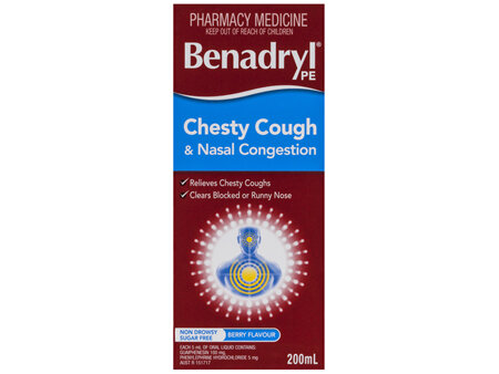 Benadryl PE Chesty Cough & Nasal Congestion Liquid Berry Flavour 200mL