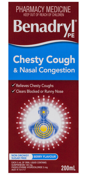 Benadryl PE Chesty Cough & Nasal Congestion Liquid Berry Flavour 200mL