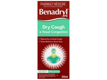 Benadryl PE Dry Cough & Nasal Congestion 200mL