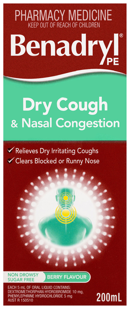 Benadryl PE Dry Cough & Nasal Congestion Non Drowsy Berry Flavour 200mL