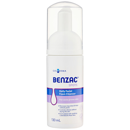 Benzac Daily Facial Foam Cleanser 130mL, For Acne-Prone Skin