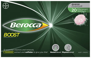 Berocca Boost Vitamin B & C Guava Flavour With Guarana Energy Effervescent Tablets 20 Pack