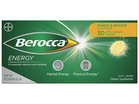 Berocca Energy Vitamin B & C Mango & Orange Flavour Effervescent Tablets 30 Pack