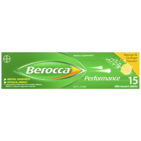 Berocca Energy Vitamin Mango & Orange Effervescent Tablets 15 pack