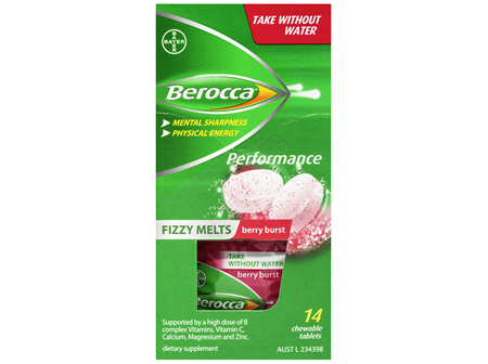 Berocca Fizzy Melts Energy Vitamin Berry Burst Chewable Tablets 14 pack