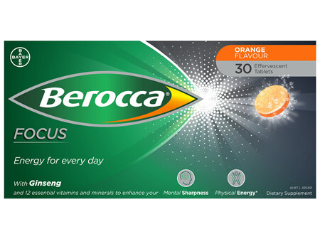 Berocca Focus Vitamin B & C Orange Flavour With Ginseng Energy Effervescent Tablets 30 Pack