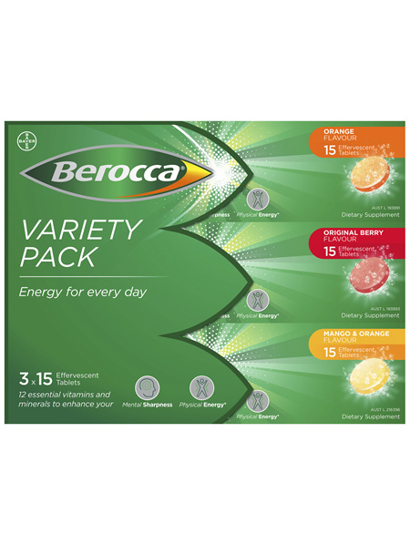 Berocca Vitamin B & C Energy Effervescent Tablets Variety 45 Pack