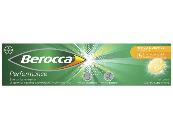 Berocca Vitamin B & C Mango & Orange Flavour Energy Effervescent Tablets 15 Pack