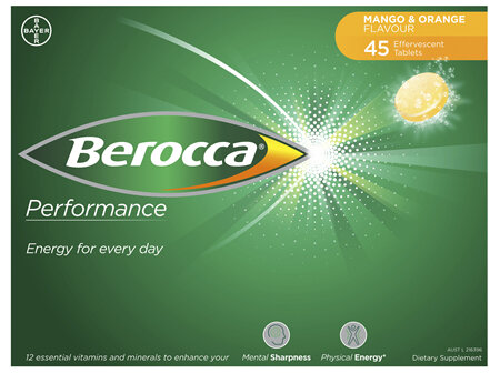 Berocca Vitamin B & C Mango & Orange Flavour Energy Effervescent Tablets 45 Pack