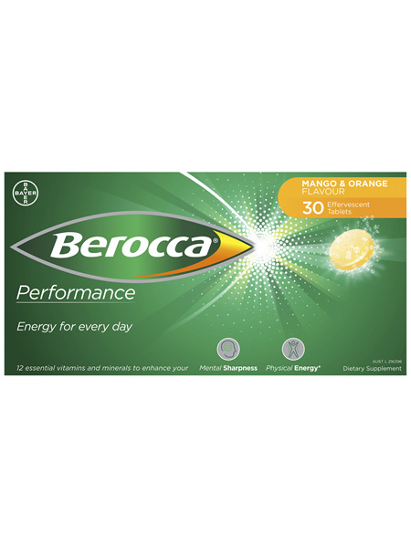 Berocca Vitamin B & C Mango & Orange Flavour Energy Effervescent Tablets 30 Pack