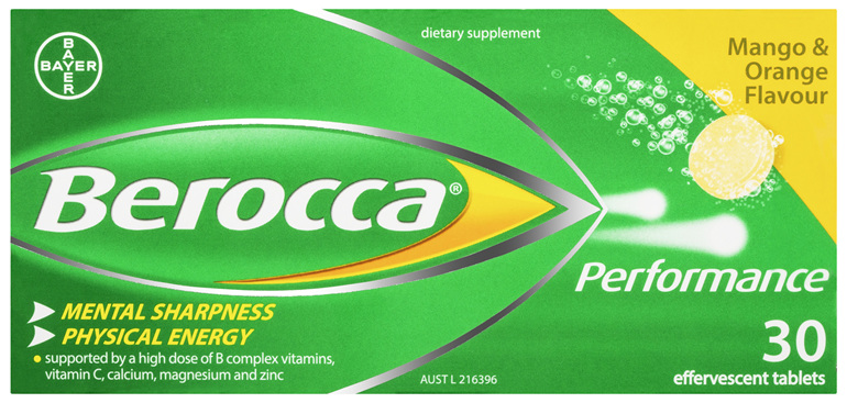 Berocca Vitamin B & C Mango & Orange Flavour Energy Effervescent Tablets 30 Pack