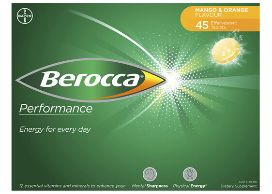 Berocca Vitamin B & C Mango & Orange Flavour Energy Effervescent Tablets 45 Pack