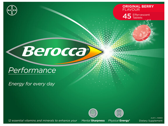 Berocca Vitamin B & C Original Berry Flavour Energy Effervescent Tablets 45 Pack