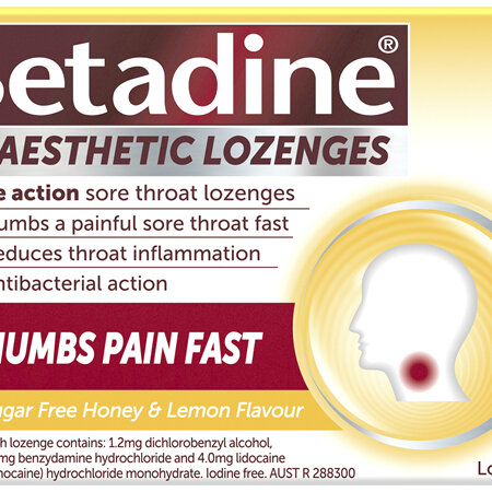 Betadine Anaesthetic Lozenges Honey & Lemon 16 Pack
