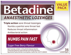 Betadine Sore Throat Anaesthetic Lozenges Berry 36 Pack