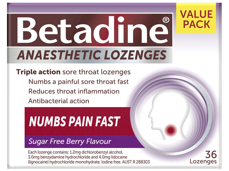 Betadine Sore Throat Anaesthetic Lozenges Berry 36 Pack