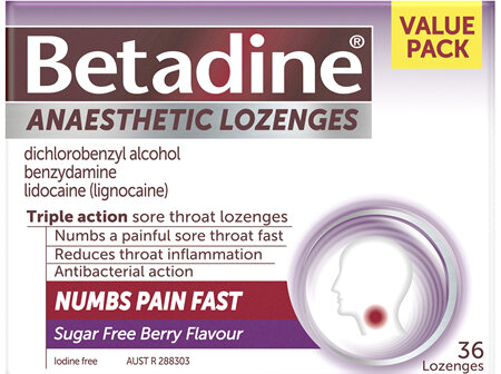 Betadine Sore Throat Anaesthetic Lozenges Berry 36 Pack