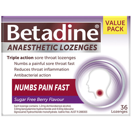 Betadine Sore Throat Anaesthetic Lozenges Berry 36 Pack