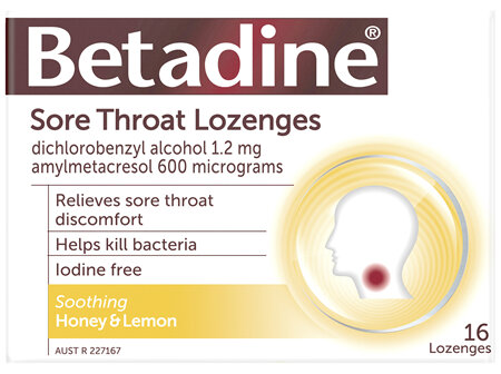 Betadine Sore Throat Lozenges Honey and Lemon 16
