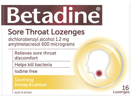 Betadine Sore Throat Lozenges Honey and Lemon 16