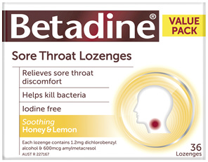 Betadine Sore Throat Lozenges Honey and Lemon 36