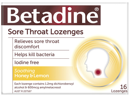 Betadine Sore Throat Lozenges Honey & Lemon 16 Lozenges