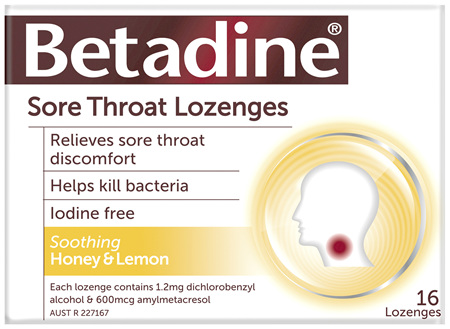 Betadine Sore Throat Lozenges Honey & Lemon 16 Pack