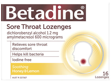 Betadine Sore Throat Lozenges Honey & Lemon 16 Pack