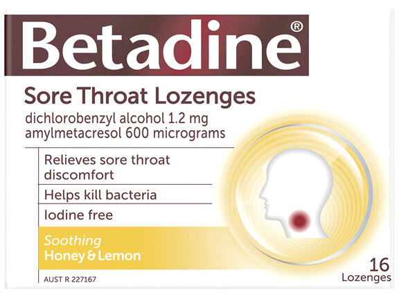 Betadine Sore Throat Lozenges Honey & Lemon 16 Pack