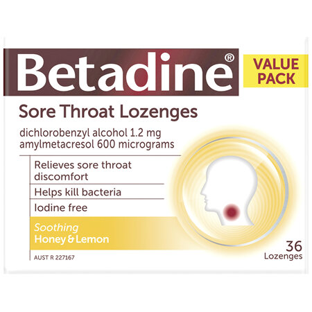 Betadine Sore Throat Lozenges Honey & Lemon 36 Pack