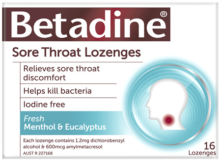 Betadine Sore Throat Lozenges Menthol & Eucalyptus 16 Pack