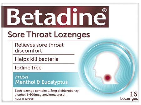Betadine Sore Throat Lozenges Menthol & Eucalyptus 16 Pack