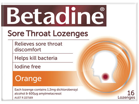 Betadine Sore Throat Lozenges Orange 16 Pack