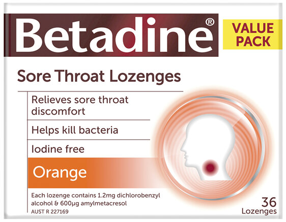 Betadine Sore Throat Lozenges Orange 36 Pack